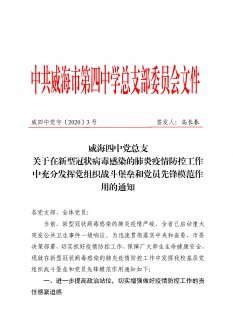 关于在新型冠状病毒感染的肺炎疫情防控工作中充分发挥党组织战斗堡